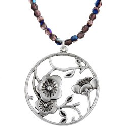 Purple Czech Glass Bead Japanese Floral Necklace