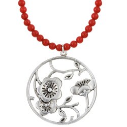 Red Mountain Jade Bead Japanese Floral Necklace
