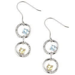Sterling Silver Multi-gemstone Double-hoop Earrings