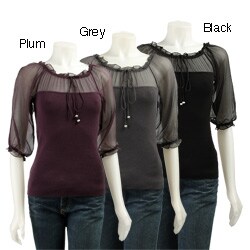 Tracy M Women's Peasant Sheer Neck Top