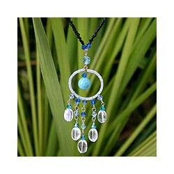Stainless Steel 'Azure Dreamcatcher' Turquoise Necklace (Thailand)