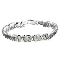 Sterling Silver 7-inch Lucky Elephants Bracelet