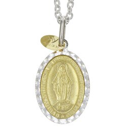Sterling Silver and 14k Gold 16-inch Virgin Mary Necklace