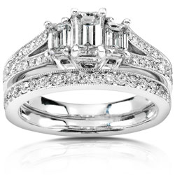 14k Gold 1ct TDW Emerald-cut Diamond Bridal Rings Set (H-I, SI-I)