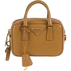 Prada Mini Saffiano Brick Camel Leather Handbag
