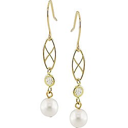 10k Yellow Gold Freshwater Pearl and CZ Earrings (6 mm)