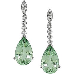 14k Gold Green Amethyst and 1/6ct TDW Diamond Earrings