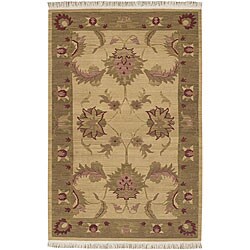 Hand-woven Aztec Beige Wool Rug (3' x 5')
