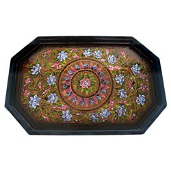 Hand-etched Floral Design Lacquer Tray