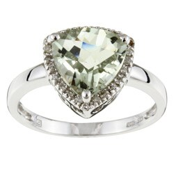 14k Gold Green Amethyst and 1/10ct TDW Diamond Ring