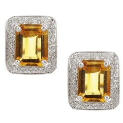 14k Gold Citrine and 1/6ct TDW Diamond Earrings