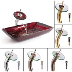 Kraus Galaxy Red Rectangular Glass Sink and Waterfall Faucet