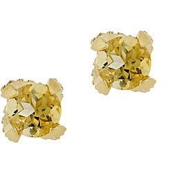 18k Gold over Sterling Silver Citrine and CZ Stud Earrings