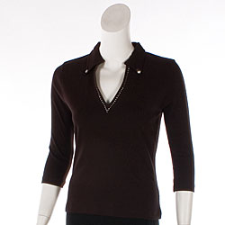 Empathy Women's Rhinestone Accent Brown Top