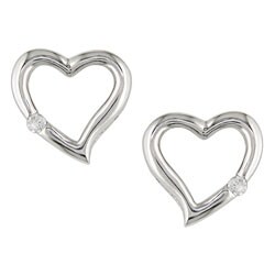 14k White Gold .03 TDW Diamond Heart Earrings