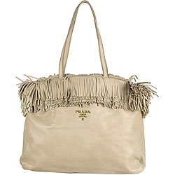 Prada Cream Nappa Leather Fringed Shopping Bag