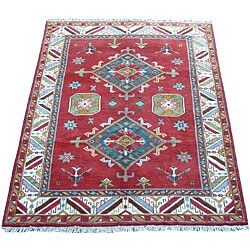 Indo Kazak Red/ Ivory Rug (6' x 8')