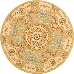 Handmade Aubusson Beige/Ivory Wool and Silk Rug (4' Round)