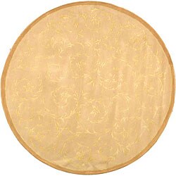 Handmade Floral Scrolls Ivory Wool/ Silk Rug (8' Round)