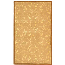Handmade Scrolls Beige Wool/ Silk Rug (6' x 9')