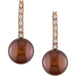 14k Pink Gold 1/10ct Diamond and FW Pearl Earrings (8-9 mm)