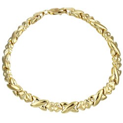 14k Gold over Silver Heart Stampato Link Bracelet