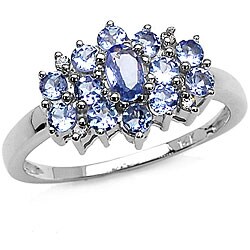14k White Gold Tanzanite and Diamond Cluster Ring