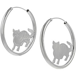 Sterling Silver Cat in Hoop Earrings