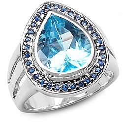 Sterling Silver Blue Topaz and Sapphire Ring