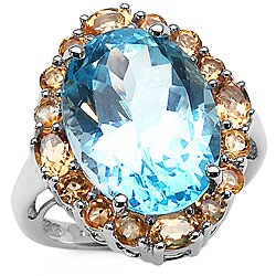 Sterling Silver Blue Topaz and Citrine Ring
