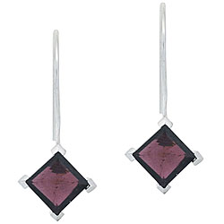 Sterling Silver Garnet Diamond-shaped Drop Earrings