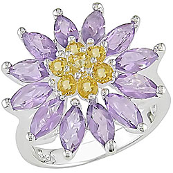 Sterling Silver Amethyst and Citrine Flower Ring