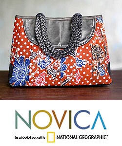 Cotton and Leather 'Paradise Sunset' Handbag (Indonesia)