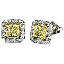 18k White Gold 1ct TDW Yellow and White Diamond Earrings