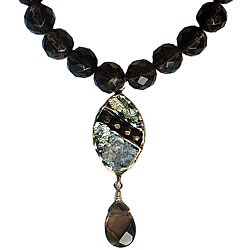 Sterling Silver Roman Glass and Smokey Quartz Necklace (Israel)