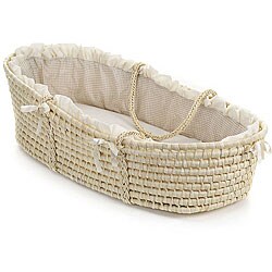 Natural Baby Moses Basket with Ecru Gingham Bedding
