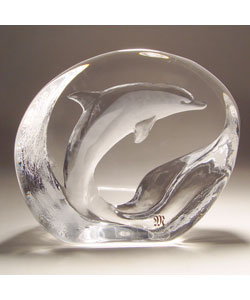 Mats Jonasson Dolphin Crystal Art Piece