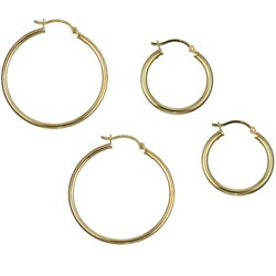 14k Yellow Gold over Silver Hoop Earrings (Set of 2)