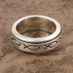 Sterling Silver Christian Fish Spinner Band (Mexico)