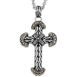 Sterling Silver and 14k Yellow Gold Cross Necklace