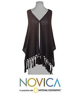 'Espresso Honeycomb' Alpaca Wool Shawl (Peru)