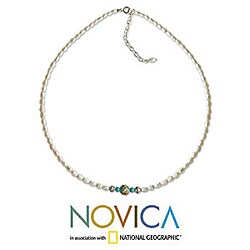 Sterling Silver 'Grace' Pearl and Turquoise Choker (Thailand)