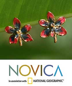 Goldplated 'Beauty in Blue' Orchid Earrings (Thailand)