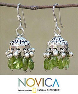 Sterling Silver 'Silver Parasols' Peridot Earrings (India)