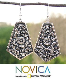 Sterling Silver 'Botanical India' Earrings (India)