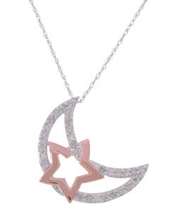 14k Two-tone Gold Star Moon 1/3ct Diamond Pendant
