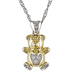 10k Two-tone Diamond Heart Bear Necklace