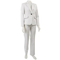 FINAL SALE Tahari ASL Women's White Piped Collar Pant Suit