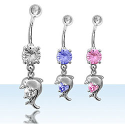 Surgical Steel Cubic Zirconia Dolphin Belly Ring