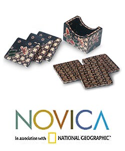 Set of 6 Wood Batik 'Java Fantasy' Coasters (Indonesia)